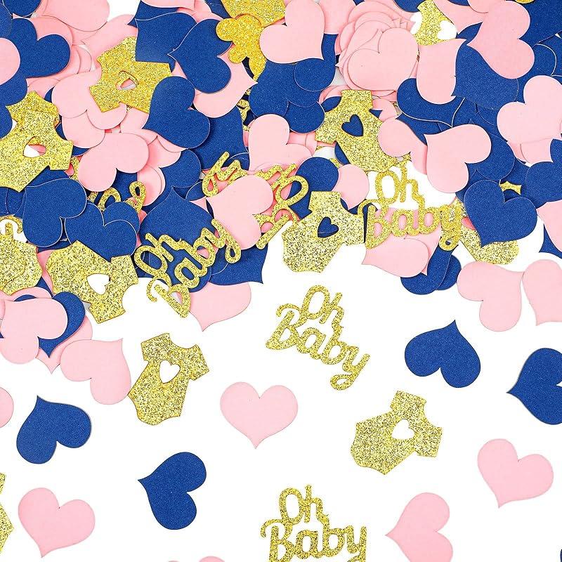 240 Pieces Gender Reveal Confetti Baby Shower Heart Glitter Baby Clothes Confetti Party Table Decoration for Gender Reveal Party Table Wedding