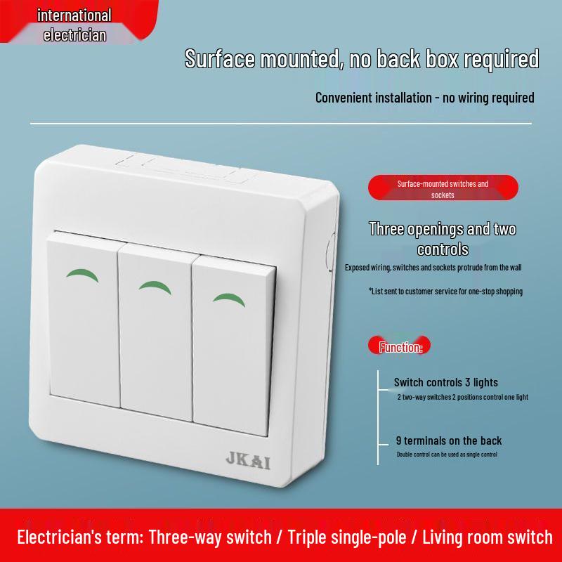 Surface-Mounted Integrated Switch Panel: One-Gang Single-Control, Two-Gang Double-Control, Wall Light Switch with Five Holes.