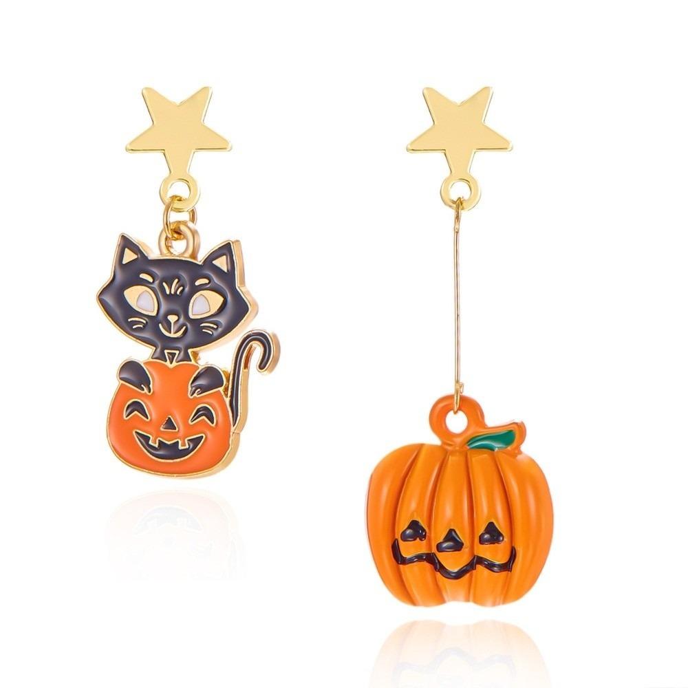Enamel Halloween Earrings Star Pumpkin Dangle Earrings Exaggerated Ghost Ear Studs  Party