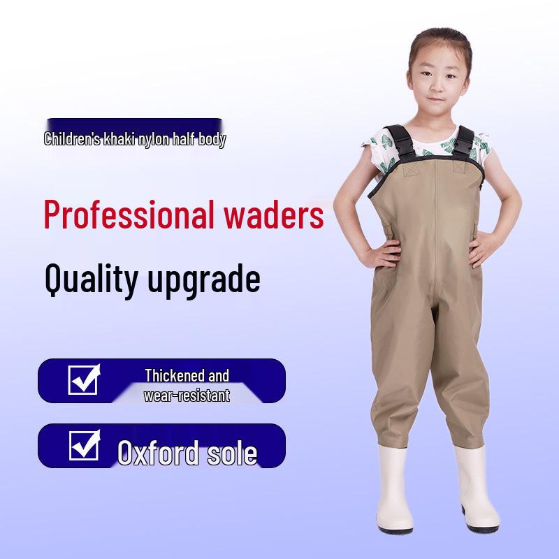 Tide-Chaser Children's Waterproof Wading Suit: One-Piece Clamming Overalls with Rain Boots for Beach and Kindergarten Adventures