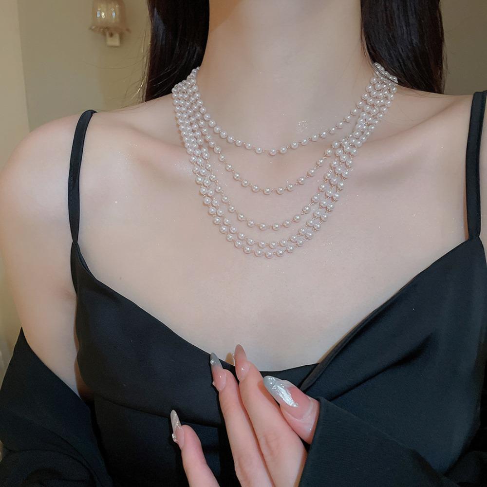 

Pearl Korean Pearl Necklace Zinc Zinc Alloy Pearl Choker Multi-layered Pearl Necklace Wedding Party белый