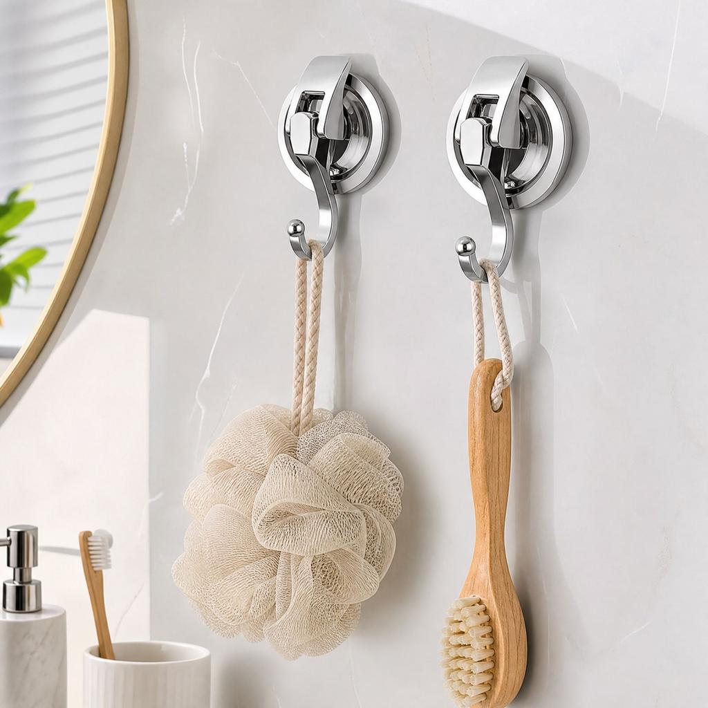 Strong Suction Cup Hooks for Bathroom Shower Kitchen, No Drill Vacuum Wall Hooks, Removable and No