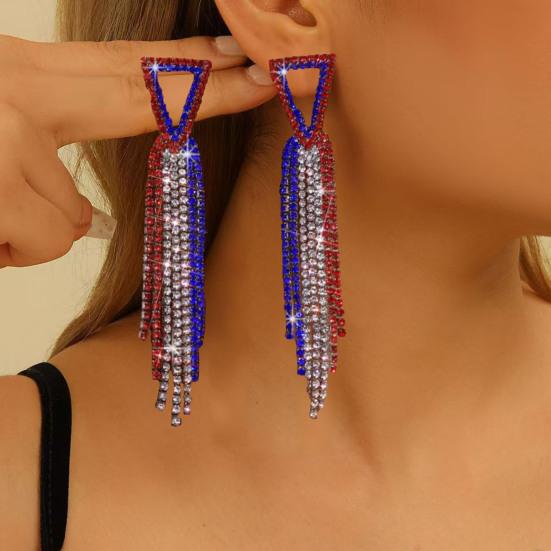 1 Paar Damen Quastenohrringe, Stern Ohrstecker Pave Hängeohrringe, Boho Wasserfall Perlenfransen Ohrringe, Amerikanische Flagge Ohrringe Schmuck Geschenk