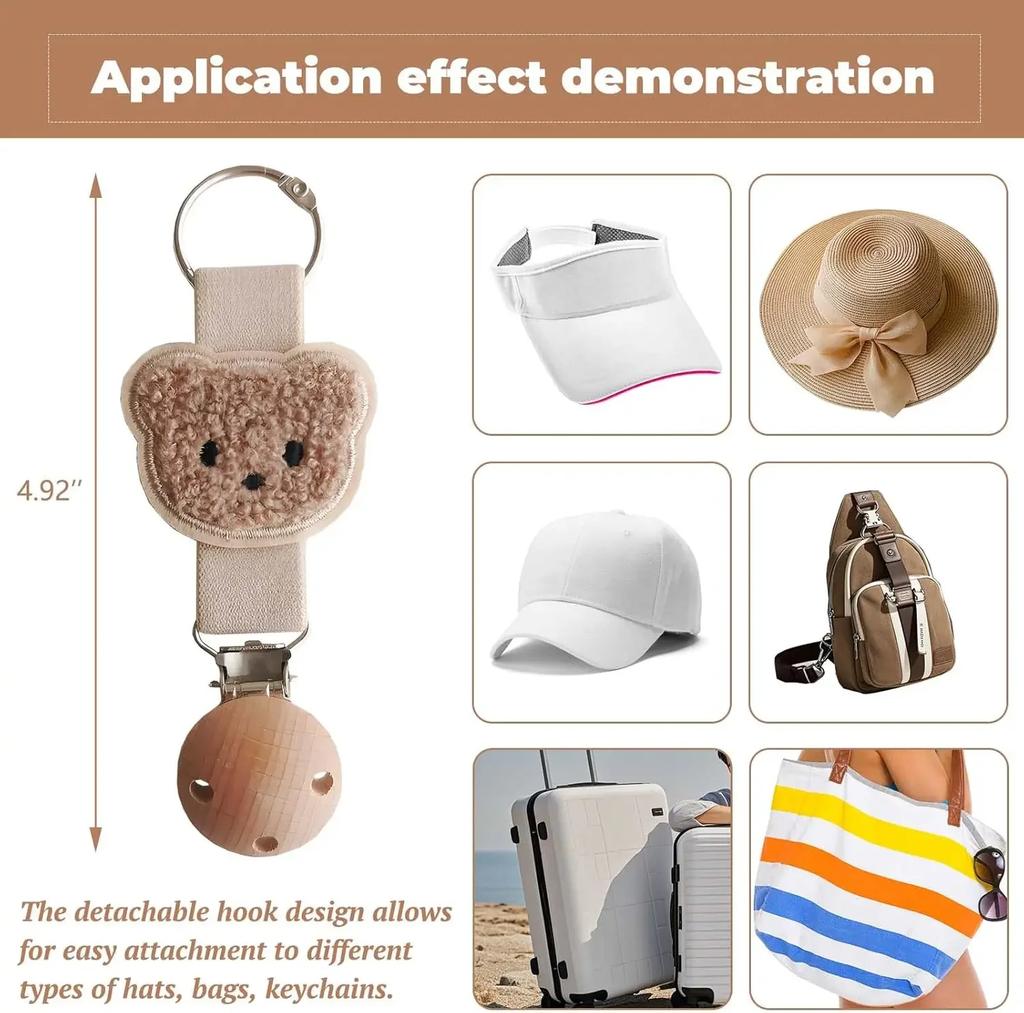 Niedlicher Bärenkopf-Hutclip für Kinder und Erwachsene, universelle Sonnenhutklemme, Reise-Verlustsicherung für Taschen, Sonnenschutz im Freien