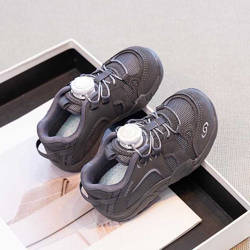 Knob Shoes Children's Sports Shoes Autumn Mesh Breathable Boys Dad Shoes Button Girls Sports Shoes Soft Sole Classmates