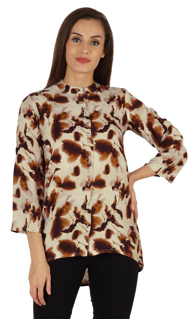 Bimba Button Down Tunic Casual Printed 3 4th Sleeves Loose Fit Rayon Tunic Long Shirt Top For