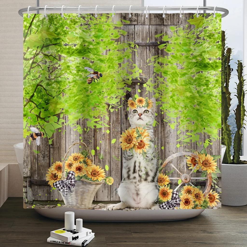 Hrdinský Velký bílý žralok s pistolí Kočka Vtipný sprchový závěs Pro kryt vany Kryt koupelny Koupání Extra velký Široký 12 ks háčků