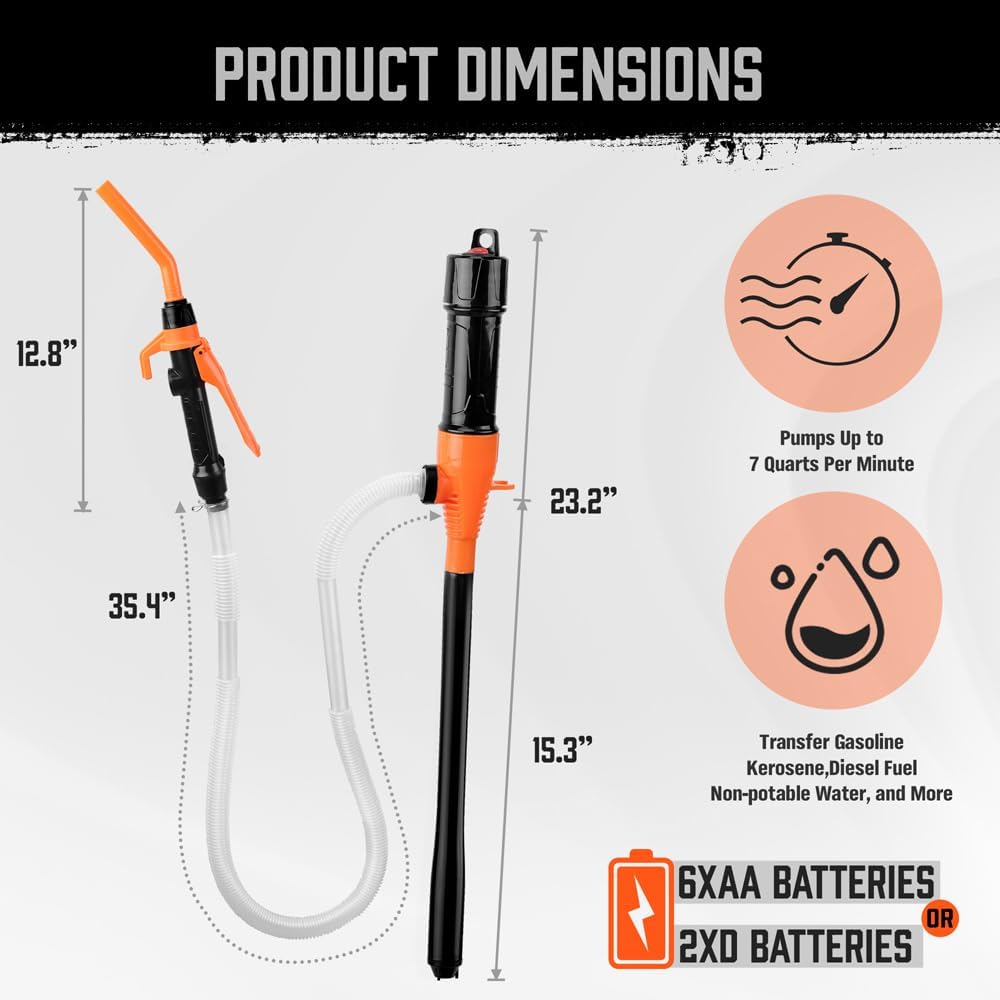 HORUSDY Electric Fuel Transfer Pump Battery Operated – 2.2 GPM Portable Siphon Pump with Flow Control, Dual Battery Option, for Gas, Diesel, Water,