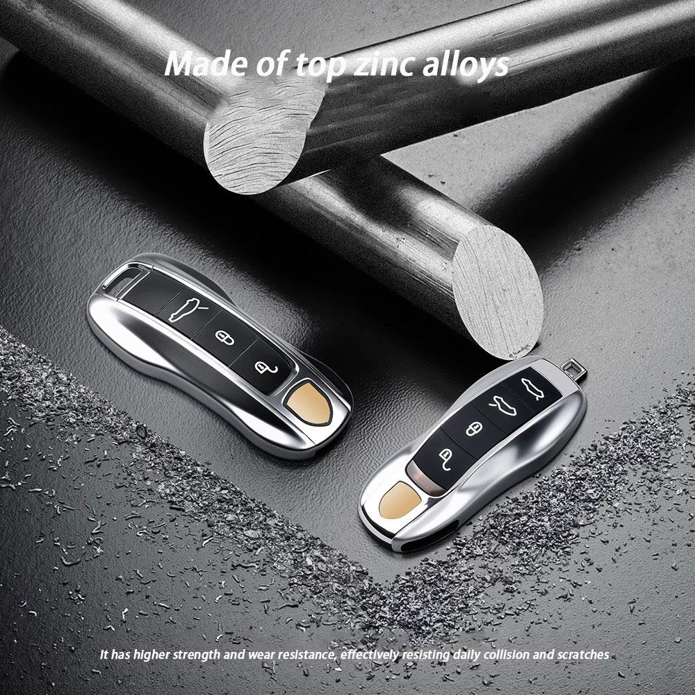Zinc Alloy Material Case For Porsche Cayenne Panamera Macan Cayman 718 911 Taycan Gloss Chrome Key Shell Car Key Case