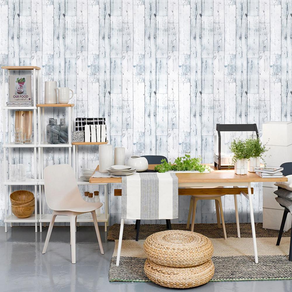 1Pc 6M/Roll Self-Adhesive Wall Sticker Peel And Stick Wood Wall Cover Distressed Wood Plank Lamp Grey White Blue Removable