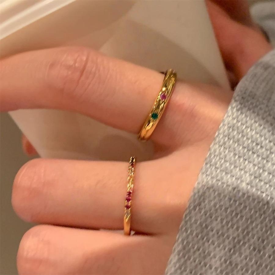 Simple and Exquisite Plain Ring Colored Zircon Ring Ins Niche Design Light Luxury Stacked Open Ring