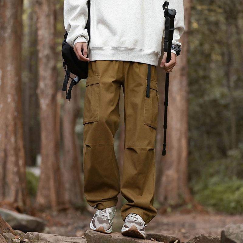 Working Pants Men's Spring and Autumn Loose Straight Cotton Large Size Large Pocket Black Casual Trousers