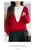 2025 Autumn/Winter Women's 100% Pure Wool Color Block Round Neck Sweater - Versatile Fake Two-Piece Pullover Base Layer
