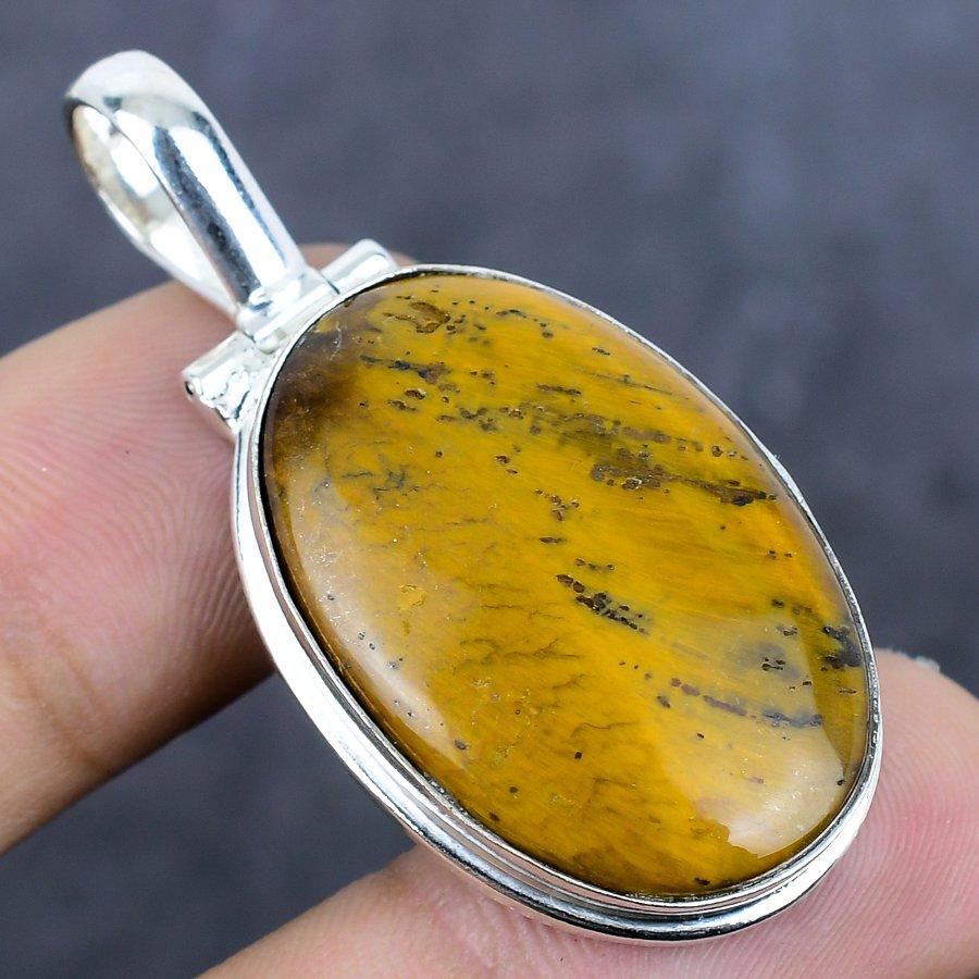 Natural Tiger Eye Gemstone 925 Sterling Silver Jewelry Pendant 1.85" u4r64