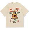 Japanische Pizza Yokai Monster Aufdruck Baumwolle Lässig Herren T-Shirt Sommerurlaub Kurzarm Rundhals Kleidung