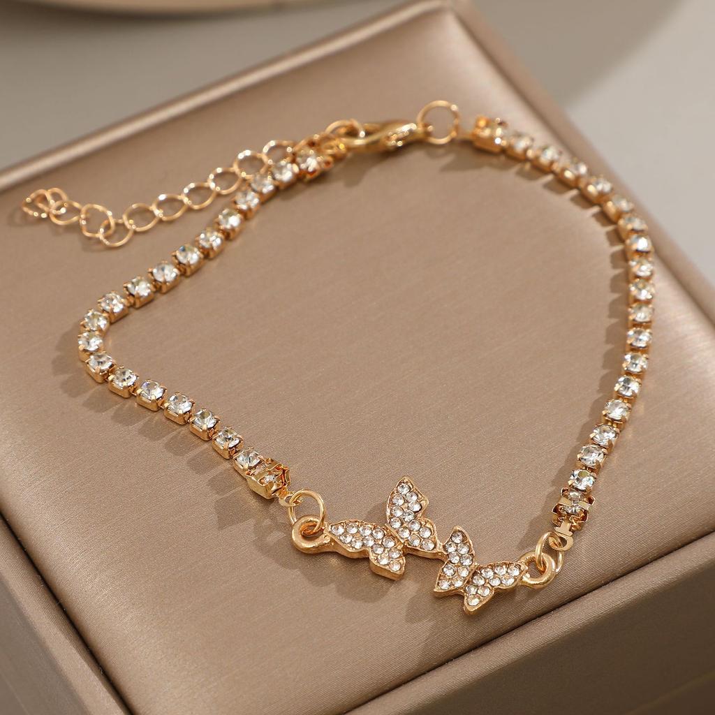 Butterfly Bracelets For Women Zinc Alloy Bowknot Silver Color Light Luxury Full Diamond Versatile Pull-out Bracelet