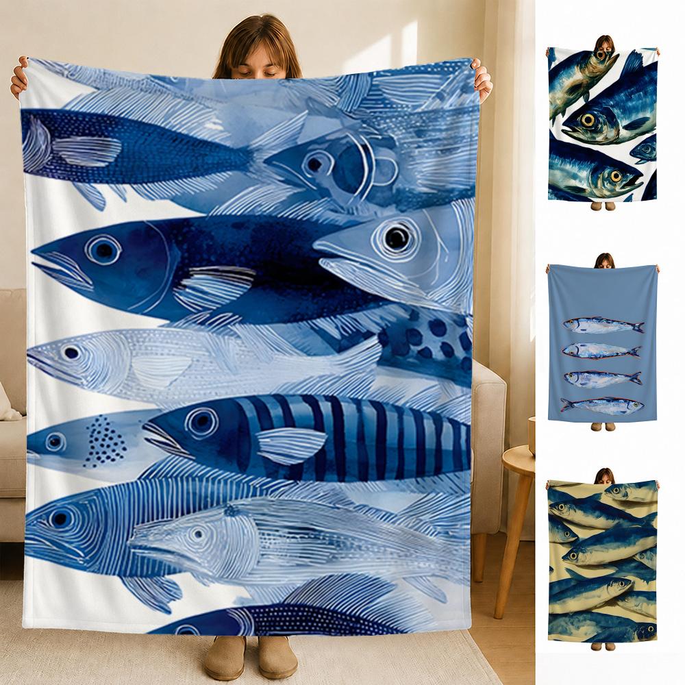 Pattern S-school of F-fish Throw Soft Flannel Blanket for Bed Bedroom Sofa Picnic Throw Skin-friendly Breathable Gift Cover