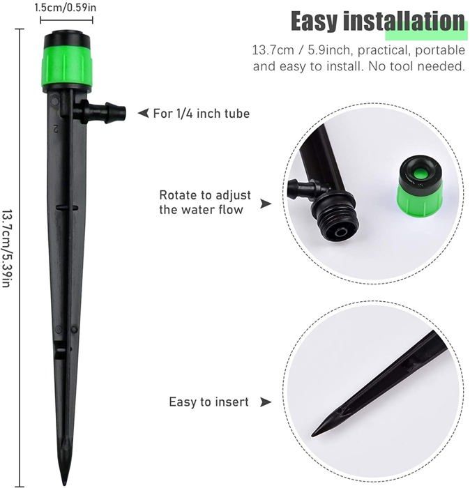 50x goutteurs micro-aspersion 360° réglables pour tuyau 4-6 mm – vert, 13 cm, débit ajustable