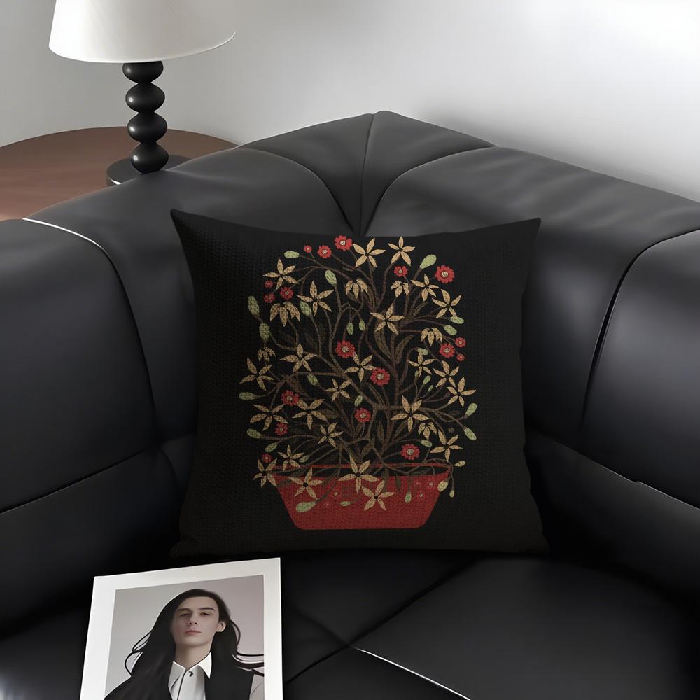 1PC Classic Vintage Vase Cushion Cover Natural Linen Organic Fabric DoubleSided Printing Sofa Home Decor Gift Pillow Case