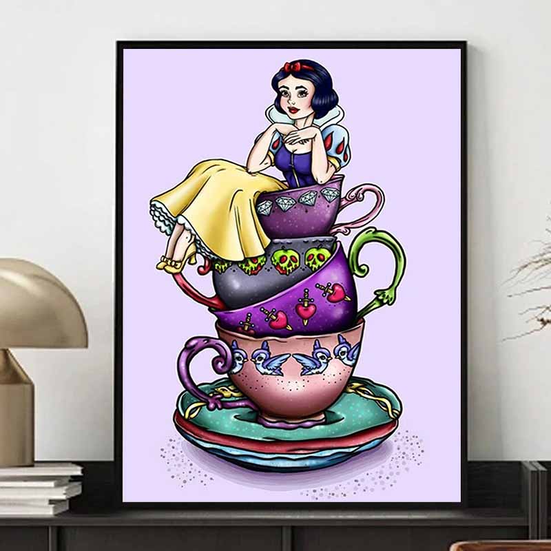 Disney Diamond Painting Snow White Teacup Stacking Trendy Illustration 5D Diamond Painting Art Embroidery Cross-stitch Room Decoration