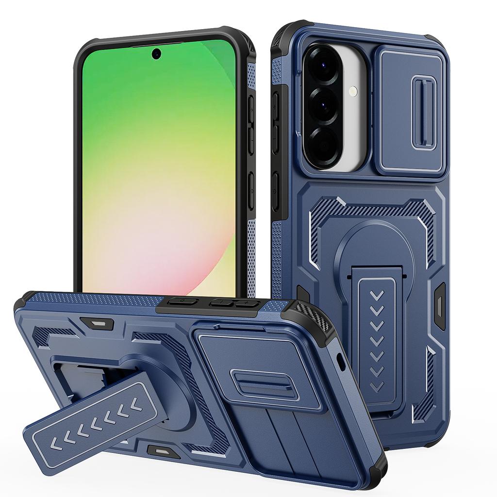 Sliding Camera Lens Cover Shockproof Kickstand Case For Samsung Galaxy A16 A26 A36 A56 A17 A37 A57 5G TPU Frame Plastic Fundas