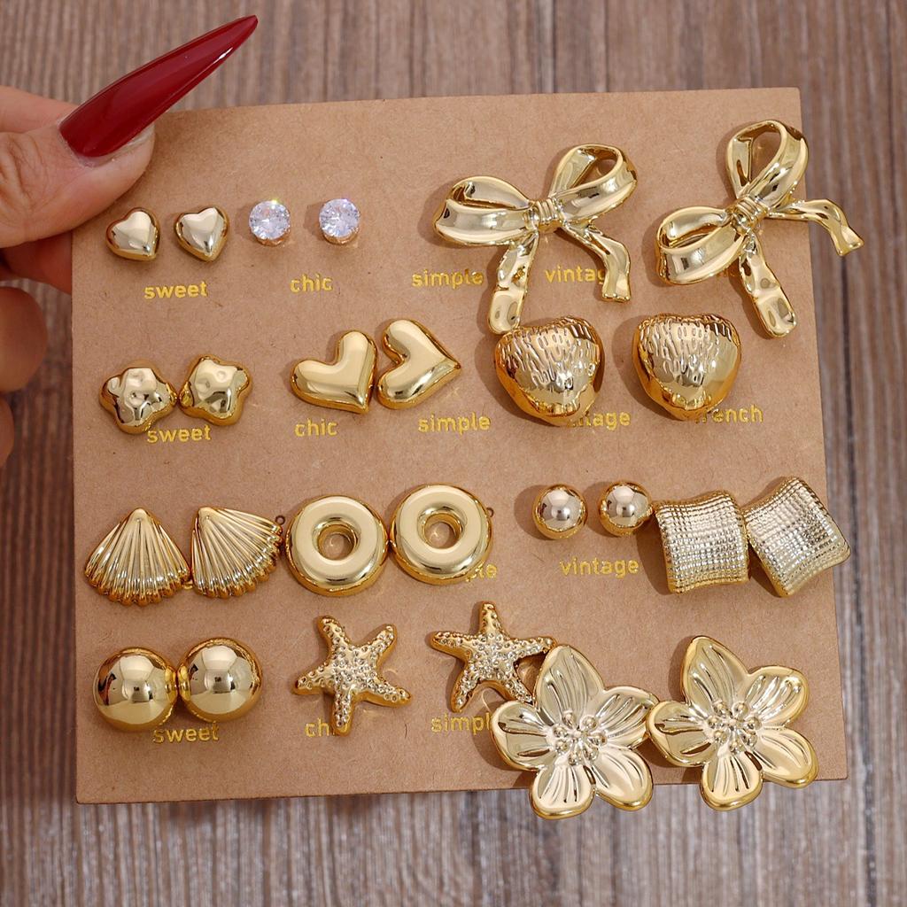 Mini Simple Stud Earrings Set Women's Flower Pearl Love Earrings Jewelry