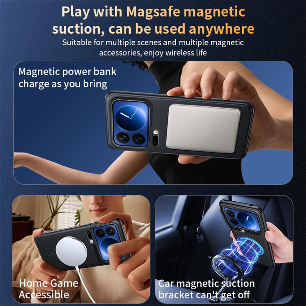 For Xiaomi 17 Pro Magnetic Case Leather Coated TPU + PC Phone Cover