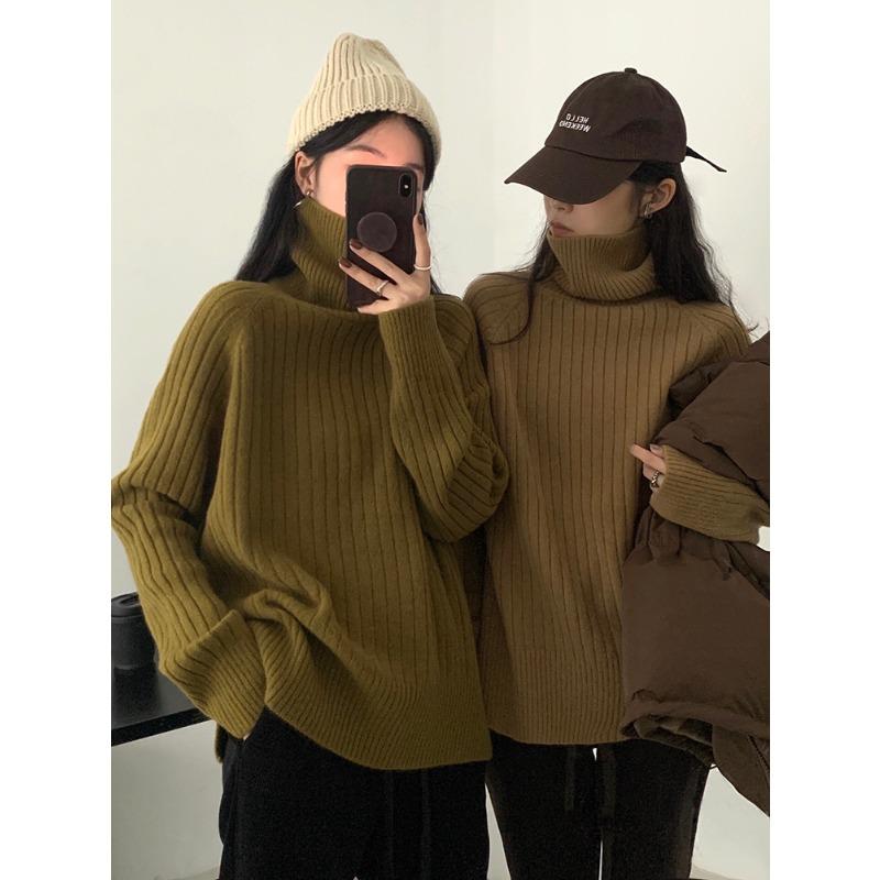 Solid color soft waxy turtleneck pullover bottoming shirt women's autumn and winter new loose lazy wind knitted sweater