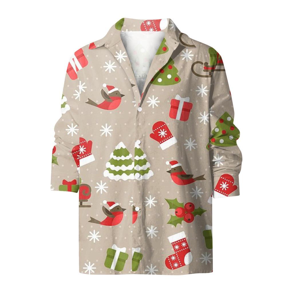 Herren-Weihnachtshemden, langärmelig, mit Blumenmuster, Knopfleiste, lustig, niedlich, grafisches Hemd