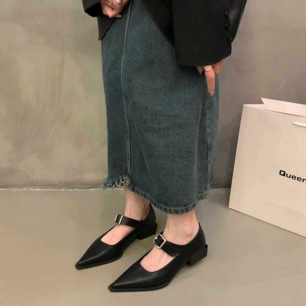 Mary-Jane-Schuhe für Damen, Pumps mit niedrigem Absatz, klobiger Blockabsatz, bequeme Abendschuhe, spitze Mary-Jane-Pumps mit geschlossener Zehenpartie und verstellbarem Riemen