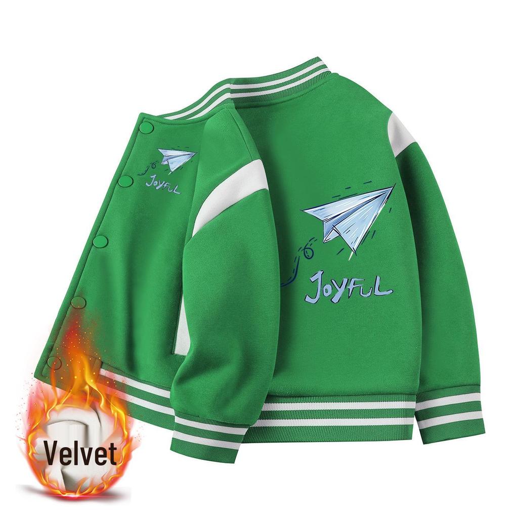 Kids' Autumn/Winter Baseball Jacket - Boys' & Girls' Medium/Large Plus Velvet Spring/Fall/Winter Outerwear