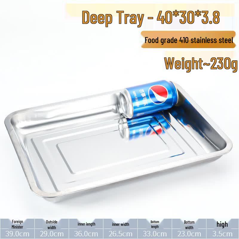 Qiqei 304 Stainless Steel Rectangular Deep Serving Tray