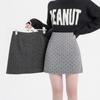 Korean Style Women's Gray Polka Dot Wool A-Line Skirt - Retro Hip-Hugging Short Skirt for Autumn/Winter