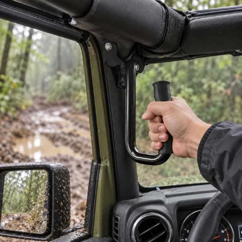 Wrapped Grip Vehicle Grab Handle for the Specified Front Cabin Position, Bent Tubular Metal Handhold with Two-Hole Mounting Plate for Entry and Exit