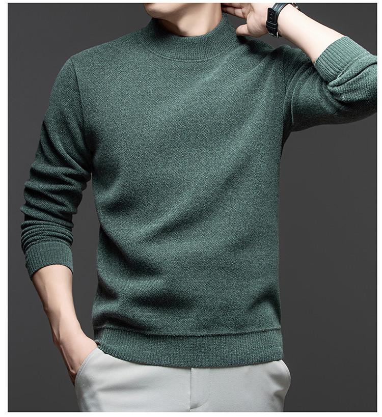 Men's Autumn/Winter Chenille Knit Half-High Neck Velvet-Enhanced Base Layer Sweater