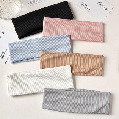 Solid Color Striped Yoga Headband: Wide, Elastic, Knitted for Running & Face Washing.
