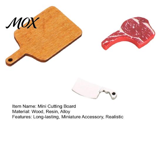 Doll Kitchen Countertop Accessories 3Pcs/Set Mini Steak Cutting Board, Tiny Wooden Realistic Board Knife Miniature for Mansion Butcher Display And Set