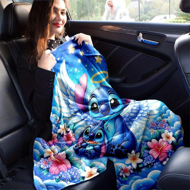 1 Manta con Estampado de Stitch Ángel - Suave, Manta para Todas las Estaciones para Oficina, Regalo Personalizado con Adorable Diseño de Dibujos Animados