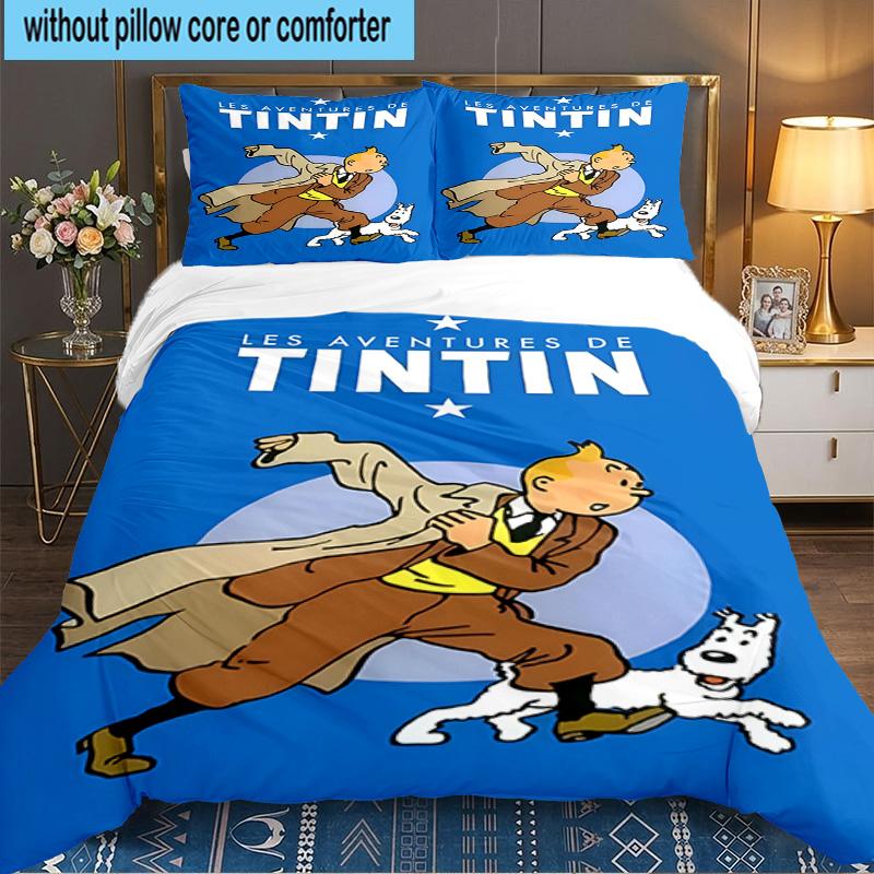 Juego de Ropa de Cama de 3 Piezas Aventura en la Ciudad de Tintín, Incluye 1 Funda Nórdica y 2 Fundas de Almohada, Regalo Perfecto para Navidad, Ideal para Dormitorio, Habitación de Estudiante