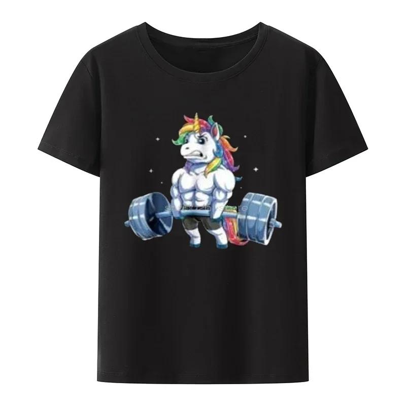 

Unisex New Fashion Tops Casual Streetwear Unicorn Weightlifting TShirt Fitness Gym Deadlift Rainbow Us Men Trend Cartoon Tee ... S разноцветный