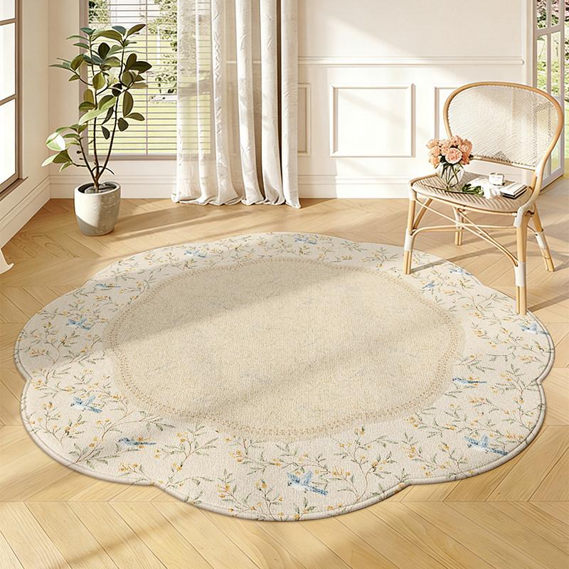 Cream Style Carpets for Living Room Retro Floral Bedroom Decor Carpet Pretty Flower Shape Bedside Rug Home Thicken Floor Mat