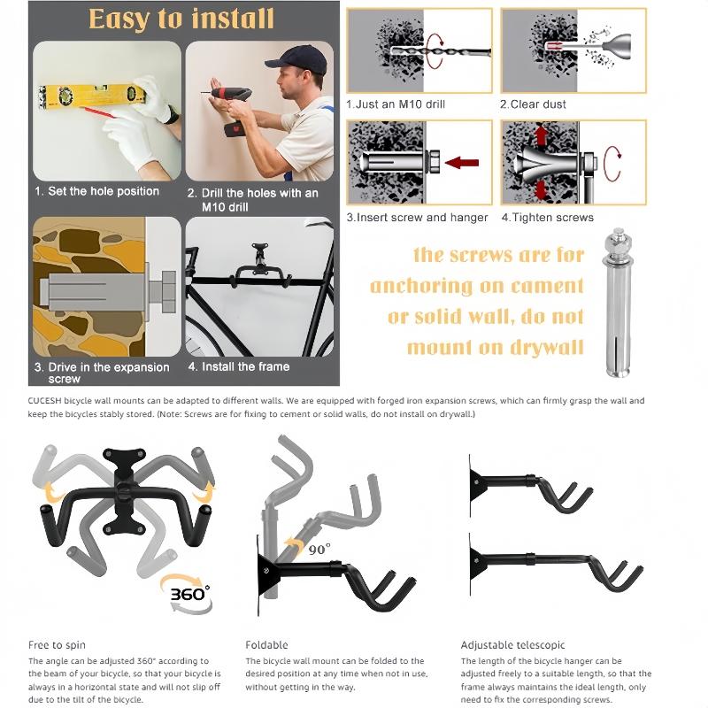 Bicycle Wall Storage Rack Anti-Scratch Heavy Duty Bike Suspension Bracket for Indoor Home Apartment Use