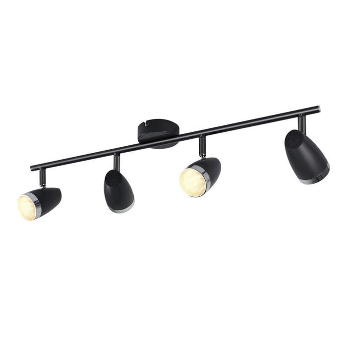 Spot de plafond - NETTLIFE - Plafonnier 4 ampoules - 16W LED intégrée - Orientable 350° - Noir métal