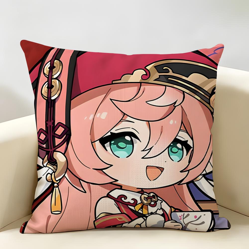Yanfei Cute Genshin Impact Cushion Cover Natural Linen Organic Fabric DoubleSided Printing Room Sofa Decor Pillow Case