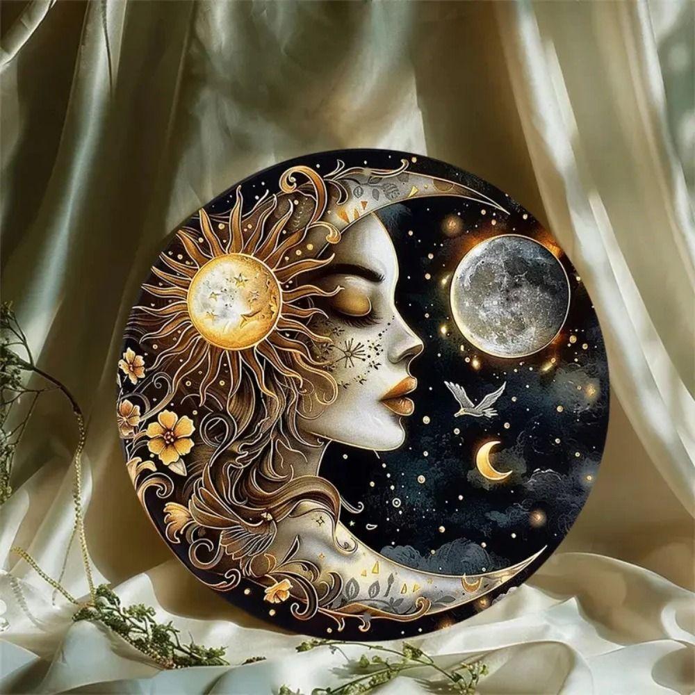 

Round Sun Moon Motif Aluminum Decor Sign for Home Cafe Restaurant Mother s Day Gift