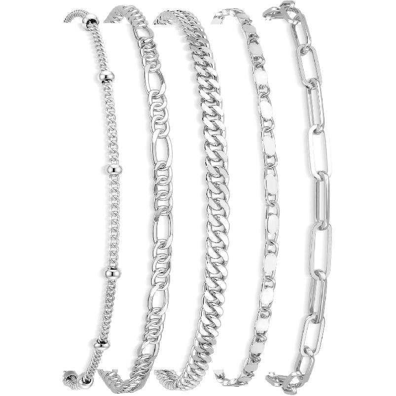 Gold Bracelets Set for Women Non Tarnish Trendy,14K Gold Plated Dainty Stackable Paperclip Cuban Link Chain Bracelets, Simple Cute Cuff Bracelets