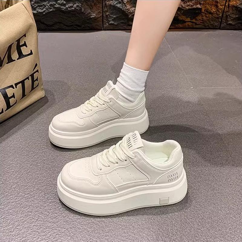 High-value Thick-soled Little White Shoes Women's Shoes 2025 Spring New Student Versatile Height-increasing Leisure Sports Lace-up Board Shoes