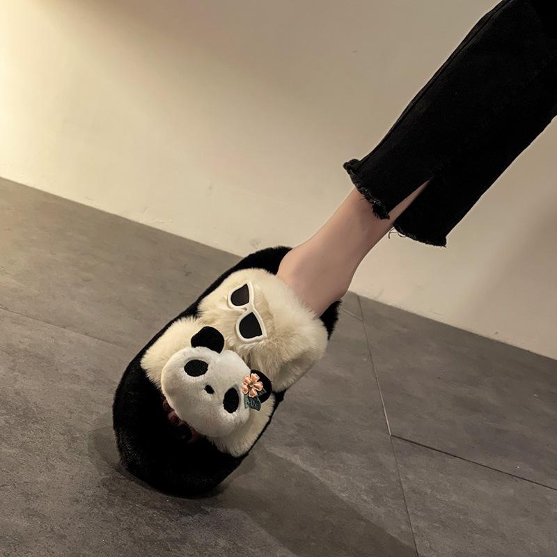 

Модные пушистые тапочки-панды женские новые модели летом 2025 года женская уличная обувь на толстой подошве домашние удобные пушистые тапочки женские 40