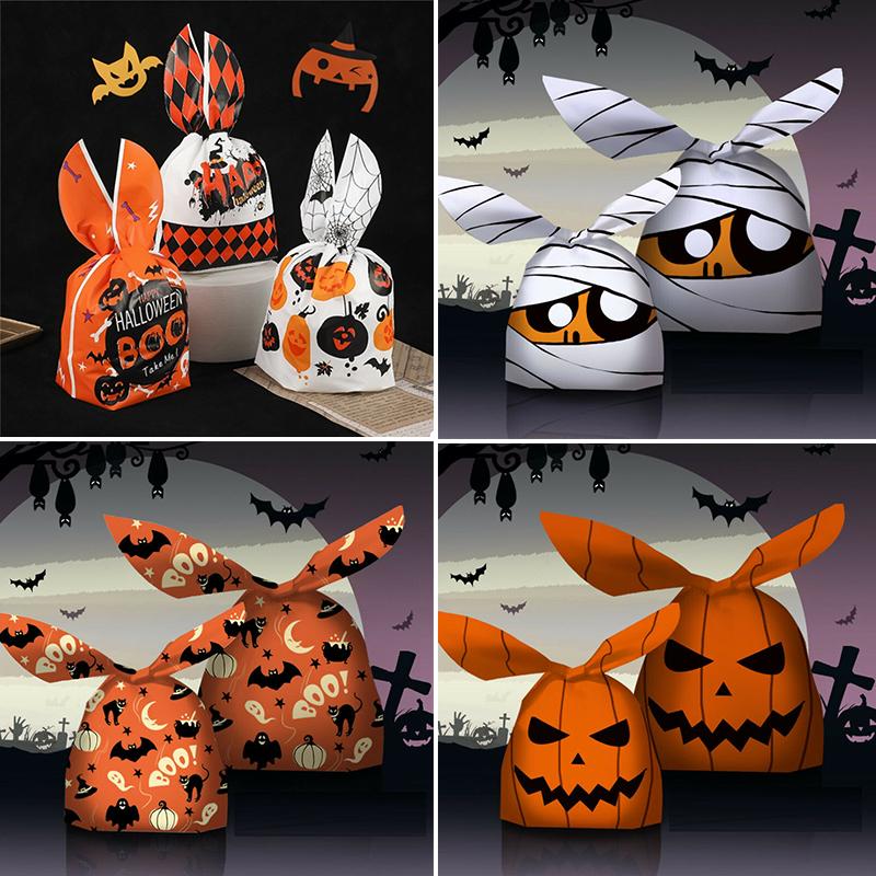 10/50 Stück Frohes Halloween Hasenohr Keks Plastiktüten Süßigkeiten Geschenktüten Kekse Snack Backen Verpackung Halloween Partyartikel