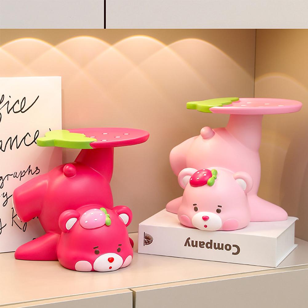 Resin Decor Sculpture Cute Bear Serving Tray Statue Key Jewelry Snack Holder Entrance Crafts Friends Housewarming Gift